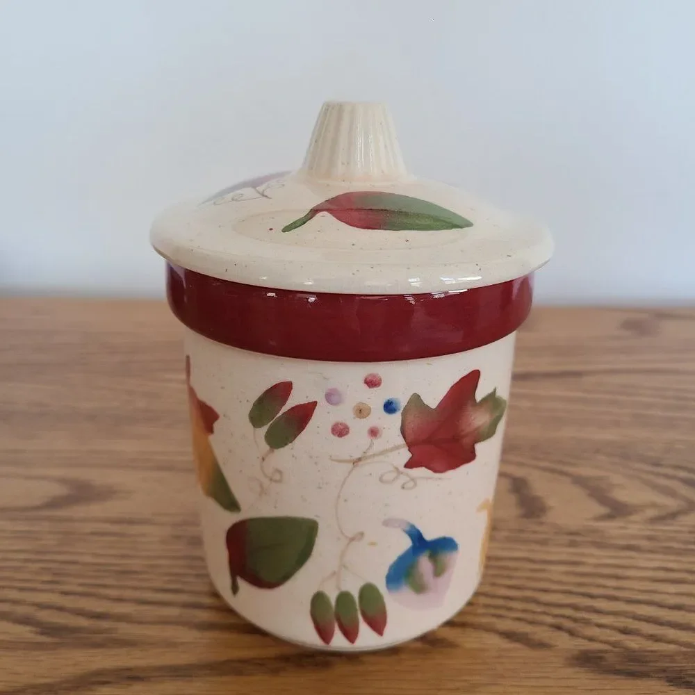 Vintage Hallmark Fall Candle With Lid - Ceramic - Autumn Leaves - Acorns - Vines